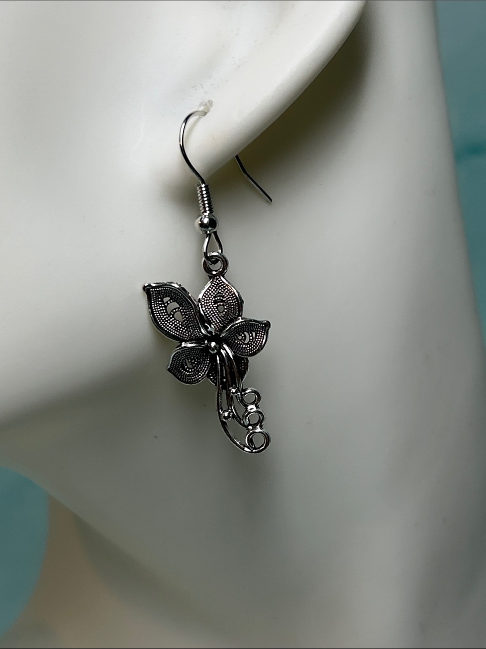 Sterling-Tone Floral Drop dangle Earrings